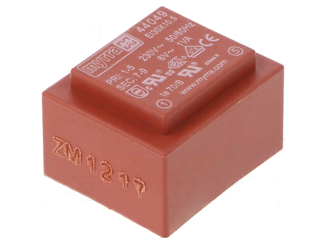 Transformator: ingegoten; 1VA; 230VAC; 6V; 167mA; PCB Transformator: ingegoten; 1VA; 230VAC; 6V; 167mA; PCB